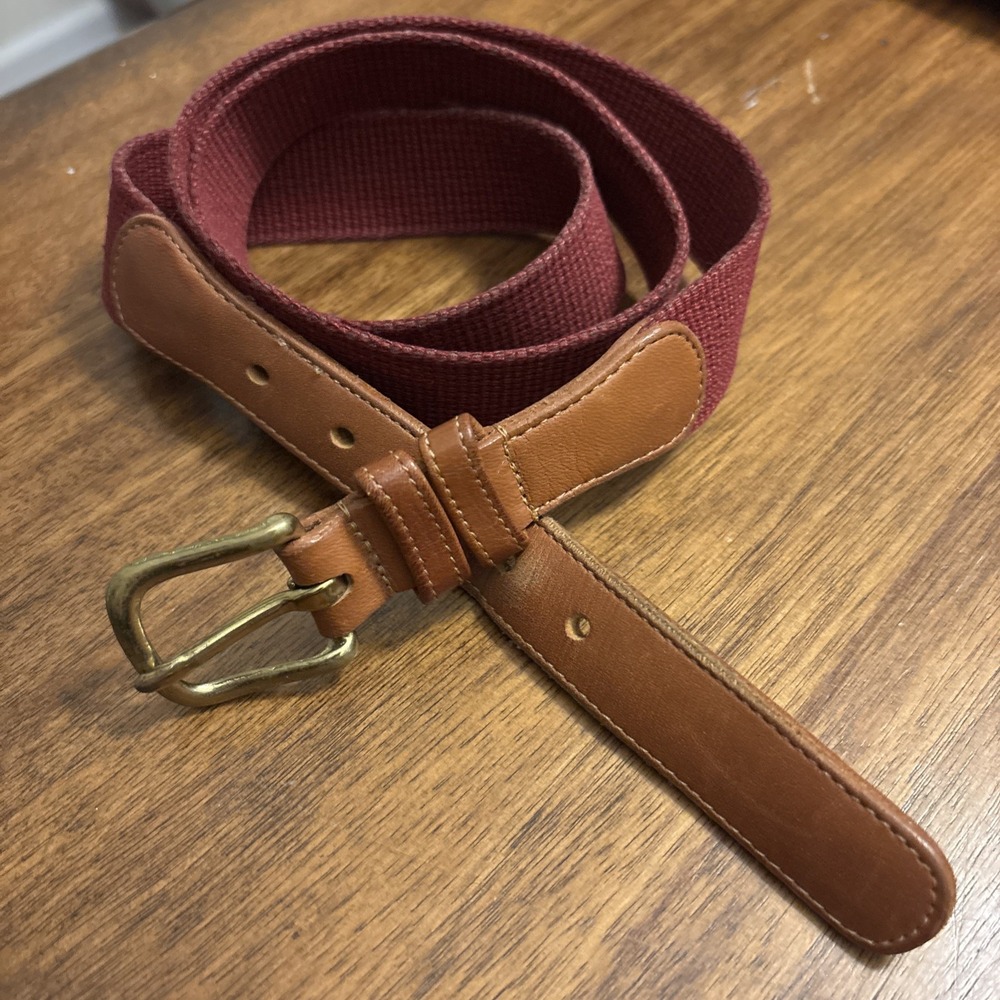 Vintage Coach Leather and Natural Linen Preppy Red Belt Size 38